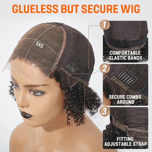 12 Inches 5x5 4C Edges | Kinky Edges Jerry Curly Glueless Short Lace Closure Wig-100% Human Hair