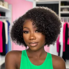 12 Inches 5x5 4C Edges | Kinky Edges Jerry Curly Glueless Short Lace Closure Wig-100% Human Hair
