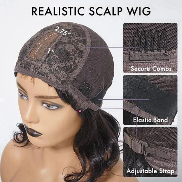 12 Inches Mature Lady Short Loose Wave #1B Lace Wig With Bangs - Glueless