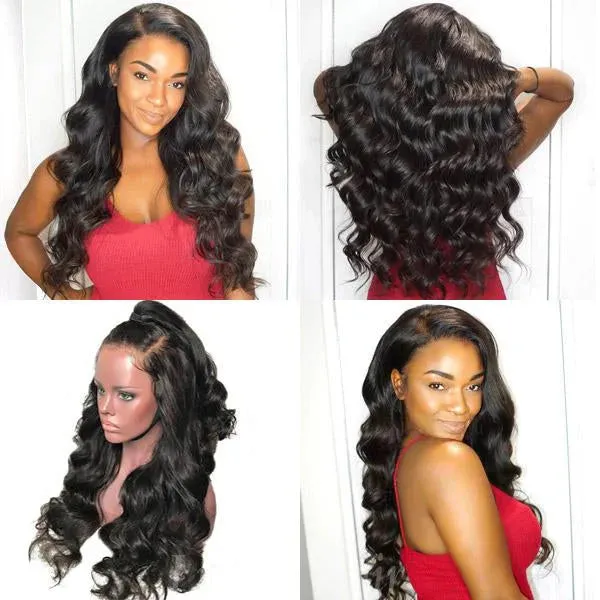 16-18 Inches #1B 360 Lace Pre-Plucked Body Wavy Lace Frontal Wig-100% Human Hair (360 WIGS)