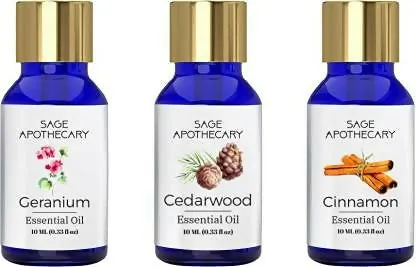 Essential Oil Combo Geranium, Cedarwood & Cinnamon for Skincare & Hair Growth (Pack of 3, 10ml Each)