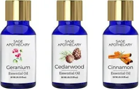 Essential Oil Combo Geranium, Cedarwood & Cinnamon for Skincare & Hair Growth (Pack of 3, 10ml Each)