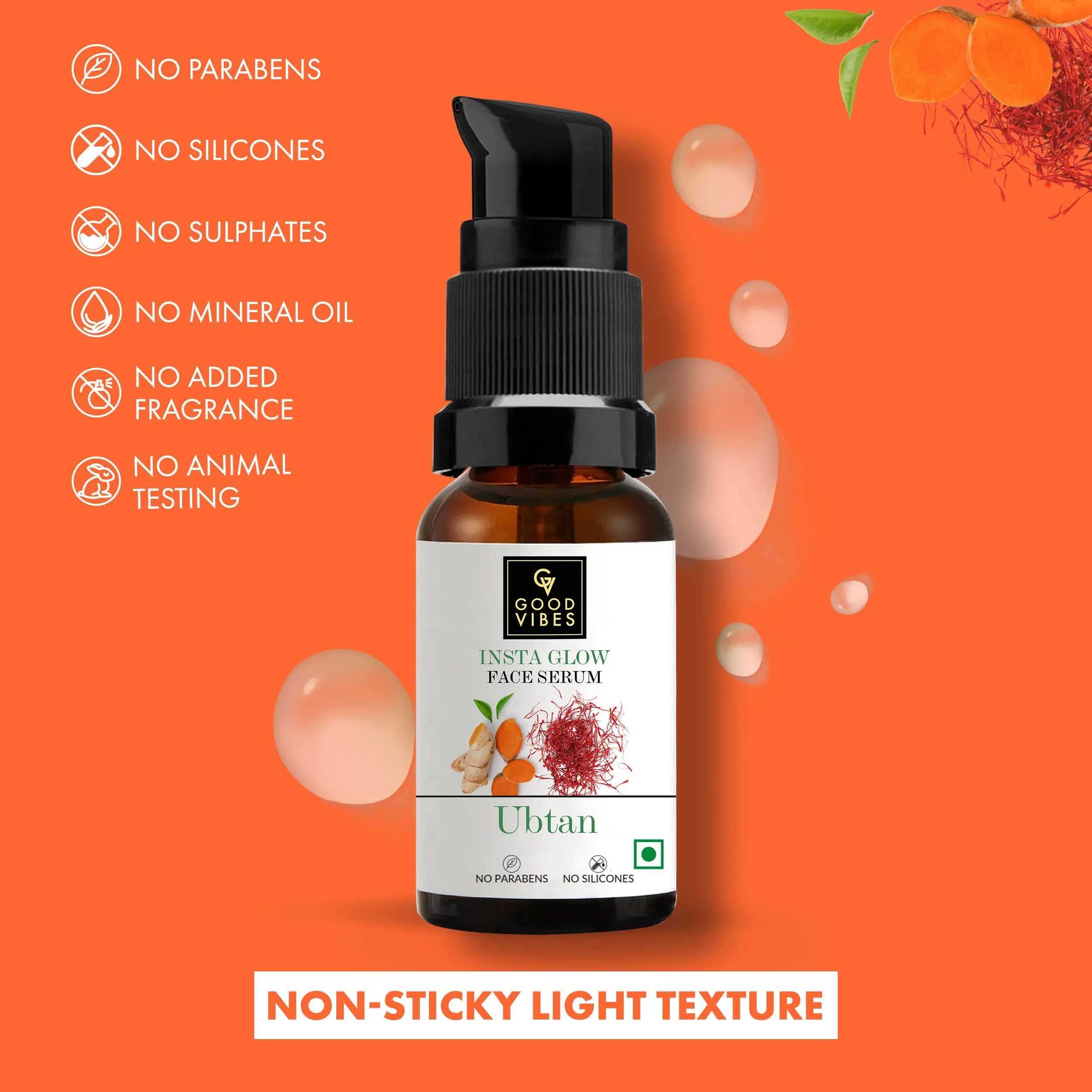 Good Vibes Ubtan Insta Glow Face Serum | Brightening, Nourishing, Moisturizing | Vegan, No Parabens, No Sulphates, No Mineral Oil, No Animal Testing (30 ml)