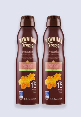 Hawaiian Tropic Protective Dry Oil Continuous Spray Argan Oil SPF 15 177ml 2 Pack Saver