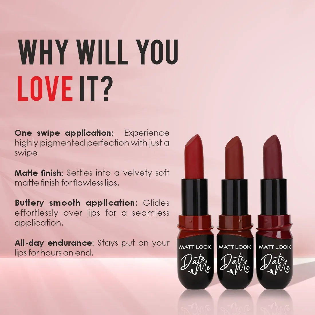 Mattlook Date me Long Stay lipstick, Each Pieces 3.8gm, Pack of 3