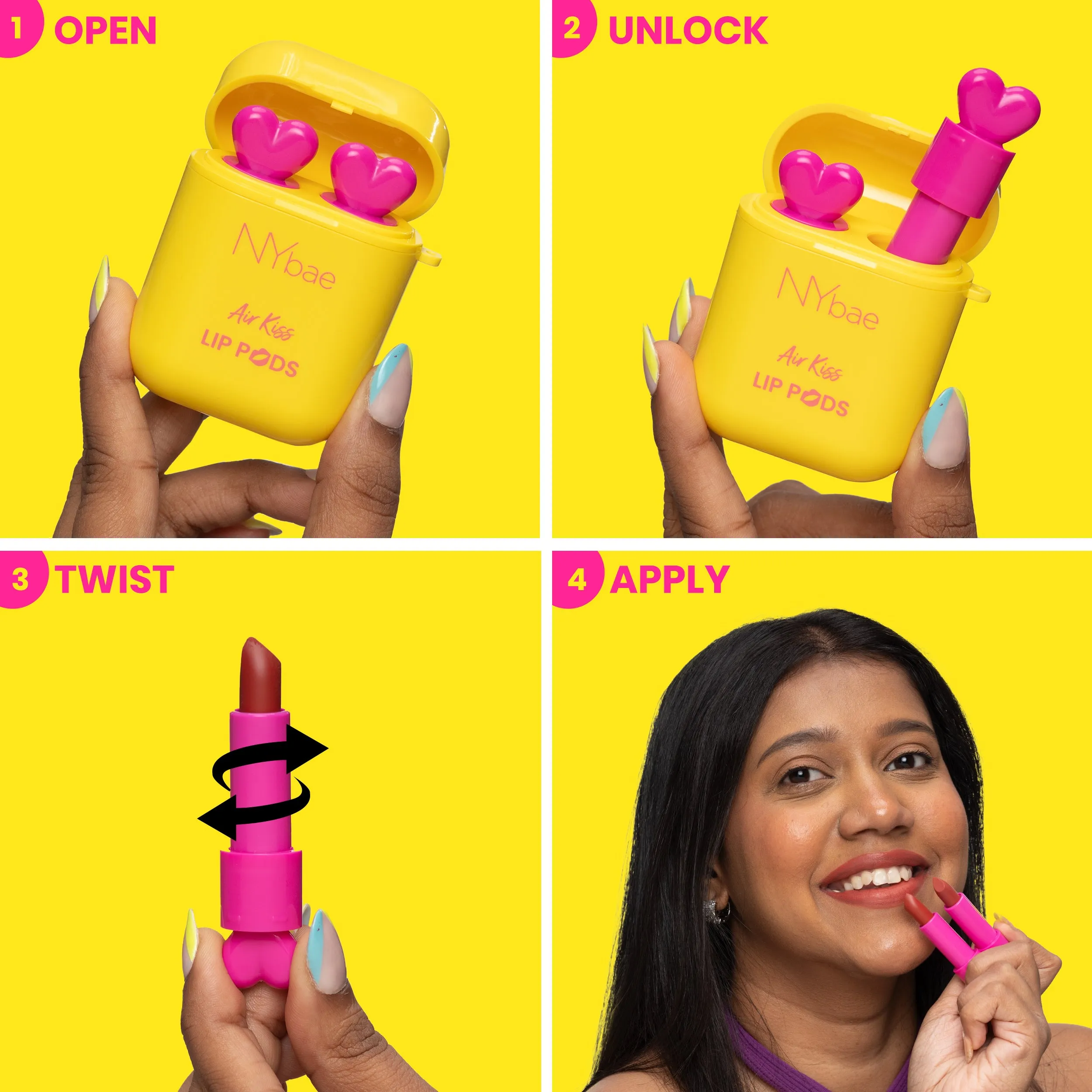 NY Bae Air Kiss Lip Pods - Peach Sensation 06 (2.4g)| Creamy Matte Lipstick | Mauve & Brown Lipstick | Long Lasting | Lip & Cheek Stain | Moisturising | Airpods Case | Travel Kit