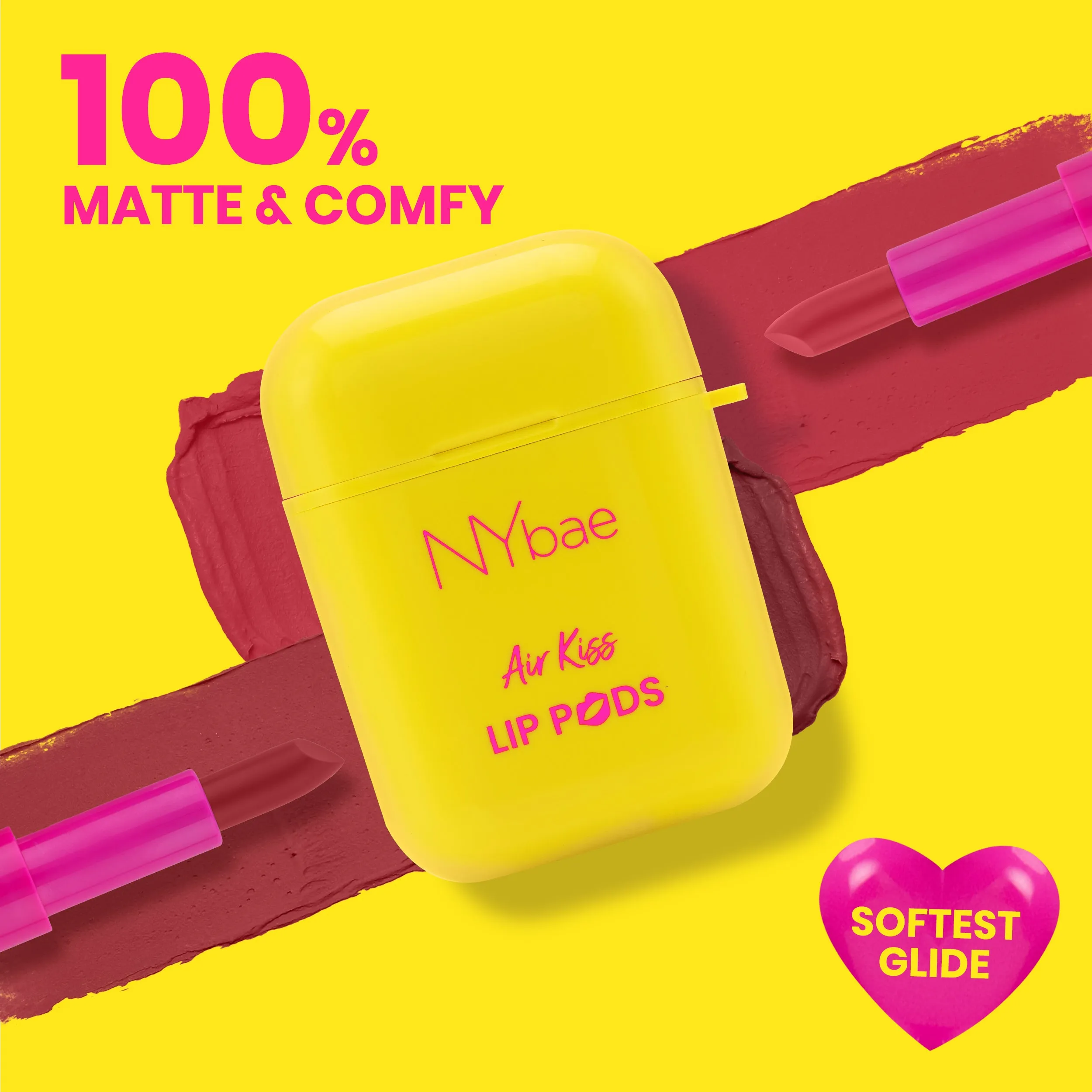 NY Bae Air Kiss Lip Pods - Peach Sensation 06 (2.4g)| Creamy Matte Lipstick | Mauve & Brown Lipstick | Long Lasting | Lip & Cheek Stain | Moisturising | Airpods Case | Travel Kit