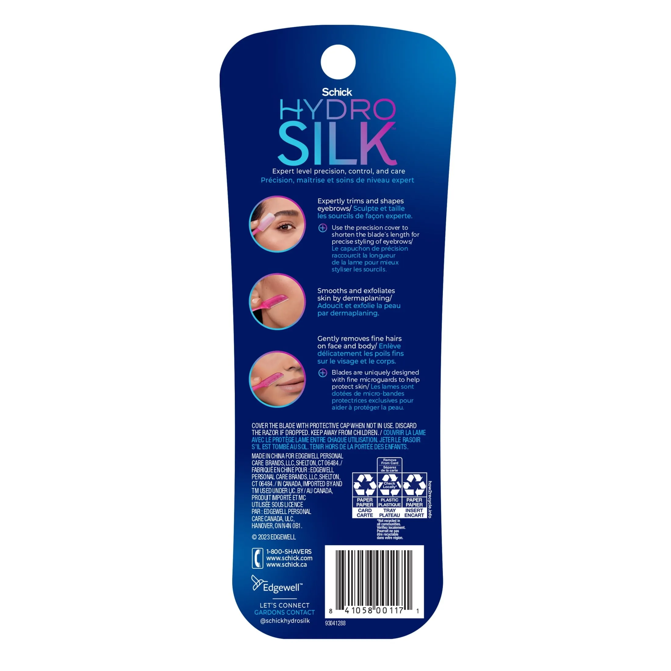 Schick Hydro Silk Touch-up Dermaplaning Tool with Precision Cover, 3 Ct, Womens Facial Razor & Eyebrow Razor