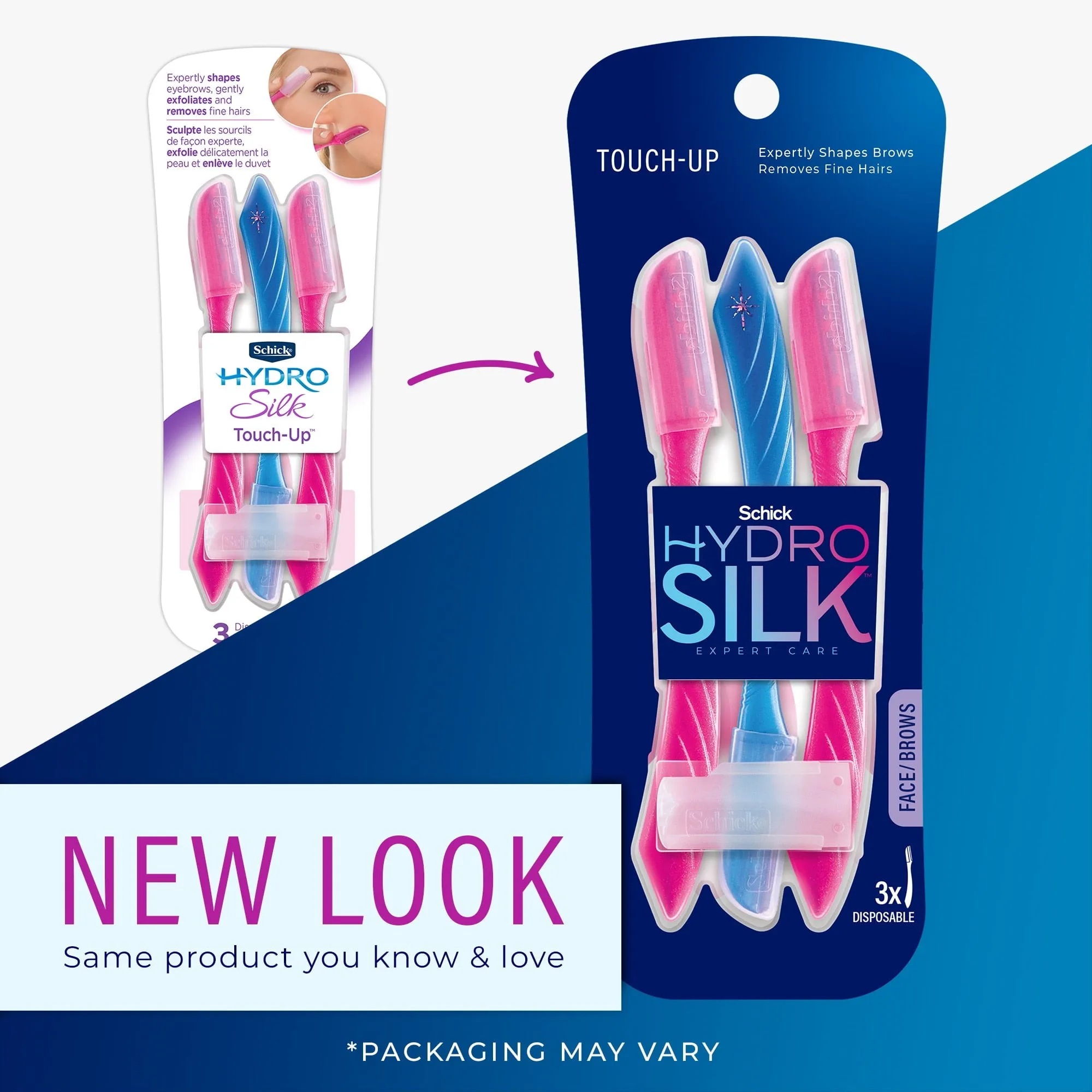 Schick Hydro Silk Touch-up Dermaplaning Tool with Precision Cover, 3 Ct, Womens Facial Razor & Eyebrow Razor