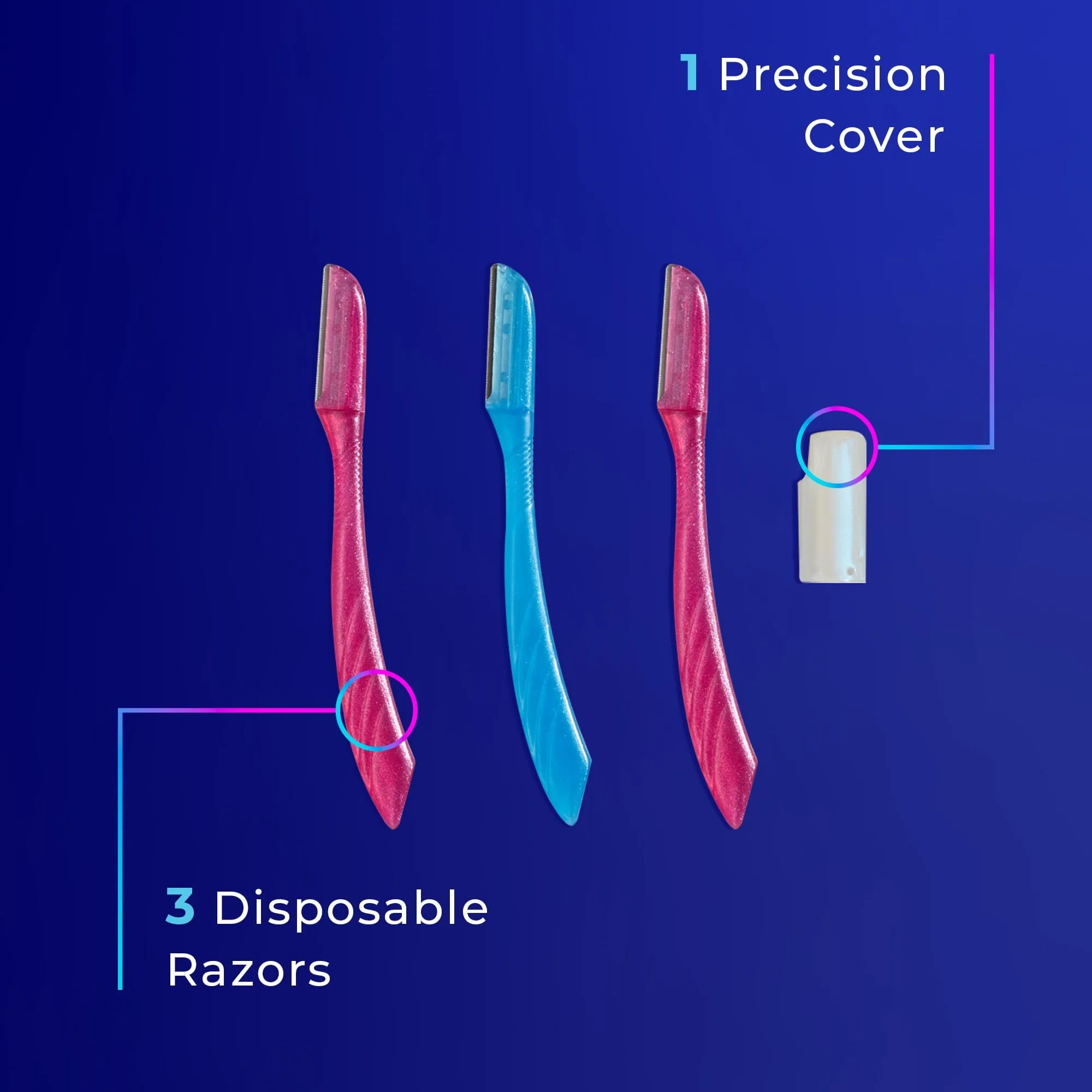 Schick Hydro Silk Touch-up Dermaplaning Tool with Precision Cover, 3 Ct, Womens Facial Razor & Eyebrow Razor